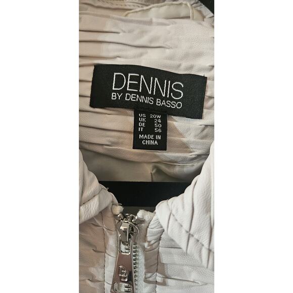 Dennis Basso Womens 20W Faux Leather Moto Jacket White Textured Full Zip - Picture 8 of 10